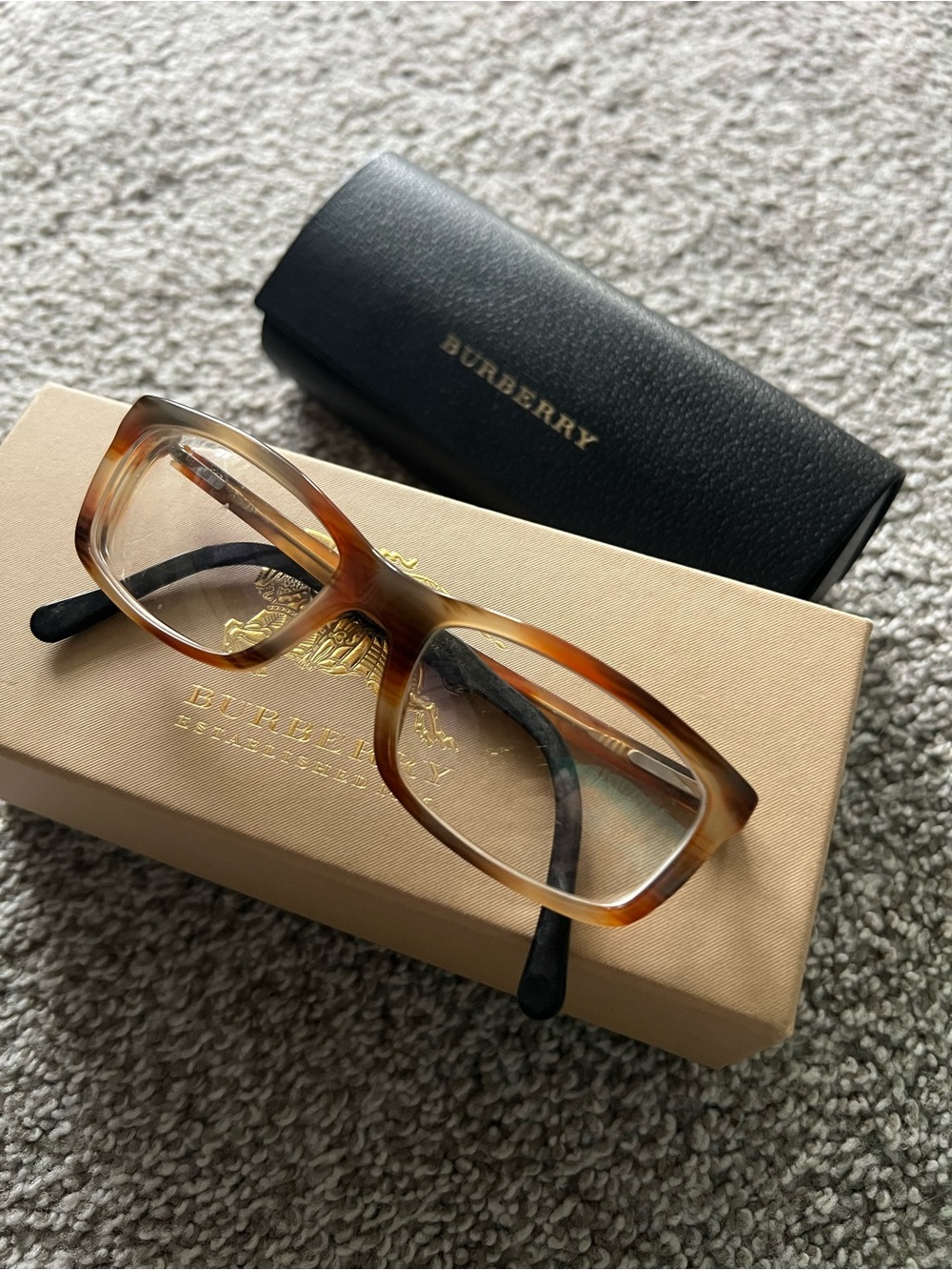 Burberry Men’s Rectangular Tortoiseshell Acetate Glasses - Honey Brown